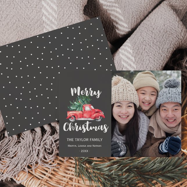 Tarjeta Festiva Camión rojo y árbol | Foto de Navidades griegos (Subido por el creador)