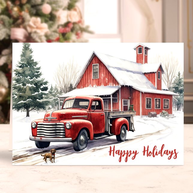 Tarjeta Festiva Camión rojo y vacaciones felices de Barn (Subido por el creador)