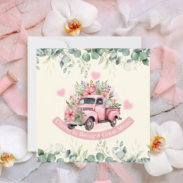 Tarjeta Festiva Camión rosa lindo del Personalizado de flores