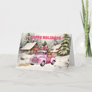 Tarjeta Festiva Camión Rosado Rustic Barn Felices Fiestas