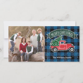 Tarjeta Festiva Camión Vintage Blue Buffalo Plaid Photo
