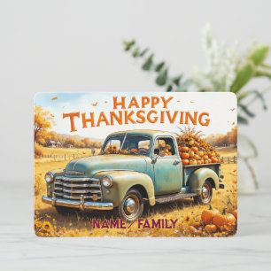 Tarjeta Festiva Camión Vintage Rústico con Calabazas y Girasoles