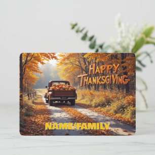 Tarjeta Festiva Camioneta antigua en camino de otoño