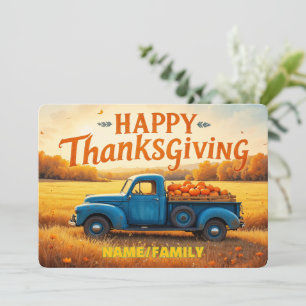 Tarjeta Festiva Camioneta Azul Vintage Cosecha – Feliz Día de Acci