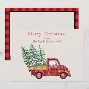Tarjeta Festiva Camioneta de cuadros de búfalo rojos y negros de g