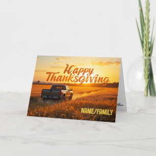 Tarjeta Festiva Camioneta Rústica al Atardecer – Feliz Día de Acci