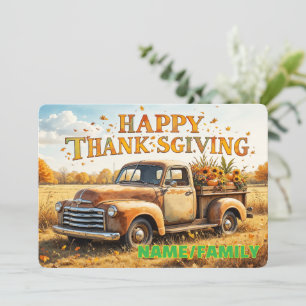Tarjeta Festiva Camioneta Rústica Vintage de Cosecha – Feliz Día d