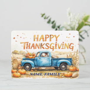 Tarjeta Festiva Camioneta Vintage Azul Cielo – Feliz Día de Acción