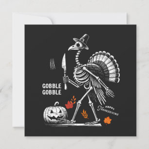 Tarjeta Festiva Camiseta de esqueleto de pavo Gobble Gobble