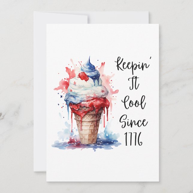Tarjeta Festiva Camiseta Patriótica del Crema de Hielo de Julio (Anverso)