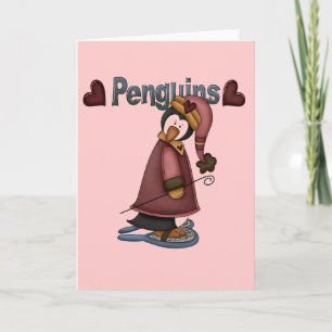 Tarjeta Festiva Camisetas y regalos de Penguin con raquetas de nie