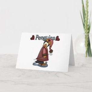 Tarjeta Festiva Camisetas y regalos de Penguin con raquetas de nie
