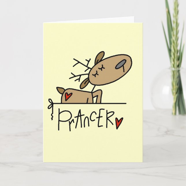 Tarjeta Festiva Camisetas y regalos del reno de Prancer (Anverso)
