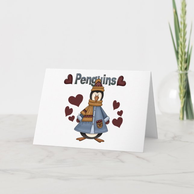 Tarjeta Festiva Camisetas y regalos pingüinos de invierno (Anverso)