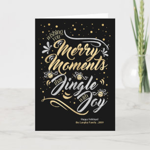 Tarjeta Festiva Campana de Momentos Felices con Alegría Dorado Pla