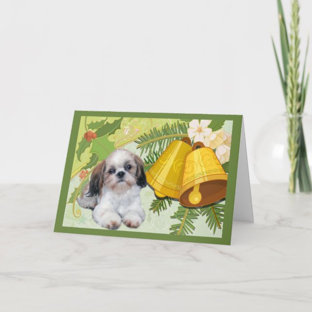 Tarjeta Festiva Campanas de cartas de los Navidades shih Tzu (Anverso)