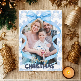 Tarjeta Festiva Campanas de lazo azul acuarela Foto vintage de Nav