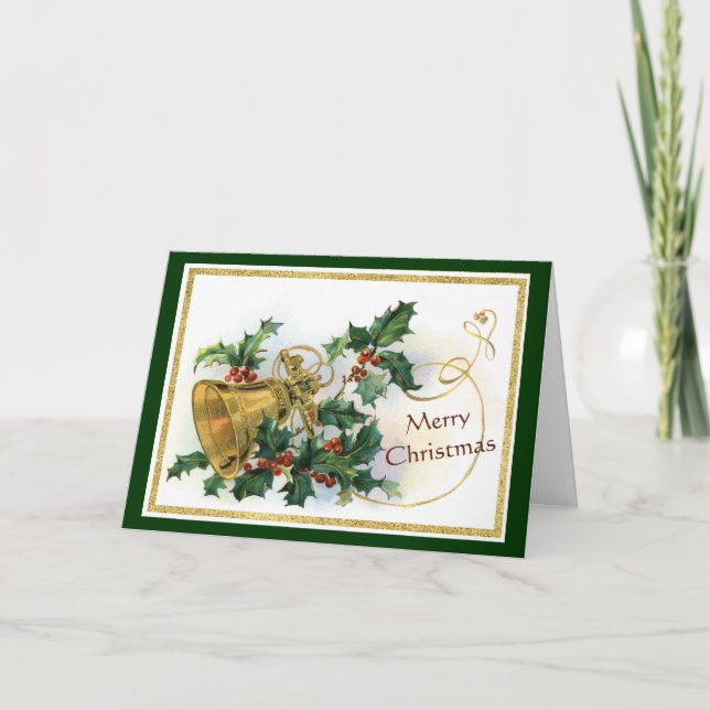 Tarjeta Festiva Campanas de Navidades de Longfellow de Gold Frame  (Anverso)