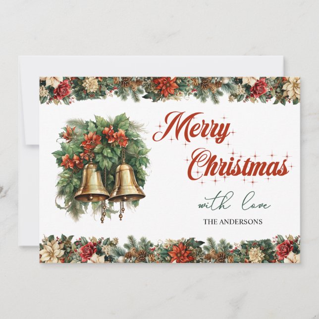 Tarjeta Festiva Campanas de Navidades tradicionales retro (Anverso)