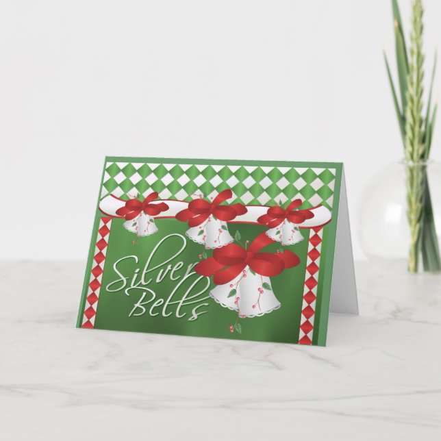 Tarjeta Festiva Campanas plateadas de los navidades (Anverso)
