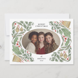 Tarjeta Festiva campanas y follaje de navidades clásicos | día fes