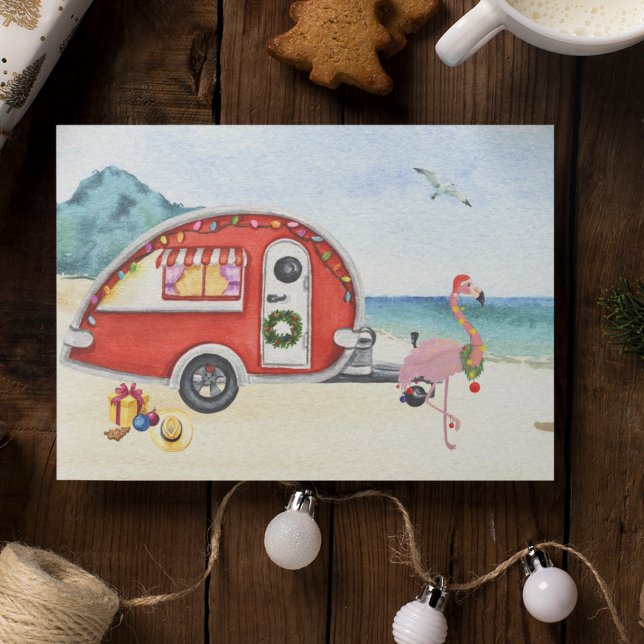 Tarjeta Festiva Camping Flamingo RV Beach Holiday (Subido por el creador)