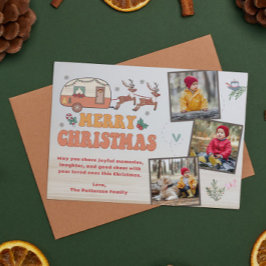 Tarjeta Festiva Camping Merry Christmas Collage de fotos Reindeer
