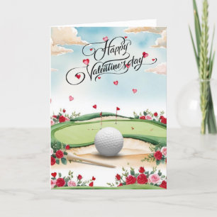 Tarjeta Festiva Campo de Golf Romántico con Rosas – Acuarela