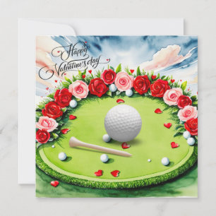 Tarjeta Festiva Campo de Golf Romántico con Rosas – Acuarela