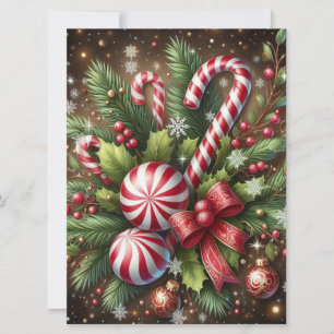 Tarjeta Festiva Caña de caramelo clásico/verde navideño de menta