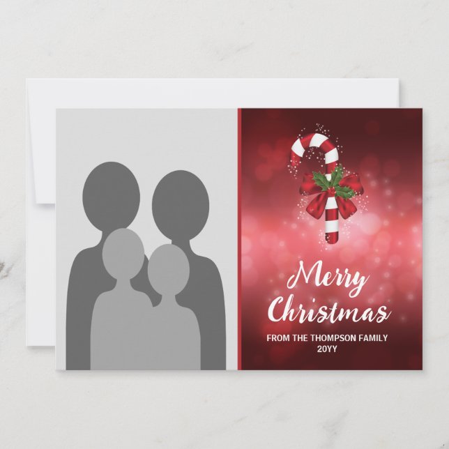 Tarjeta Festiva Caña De Velas Rojas En Un Fondo De Bokek Rojo (Anverso)