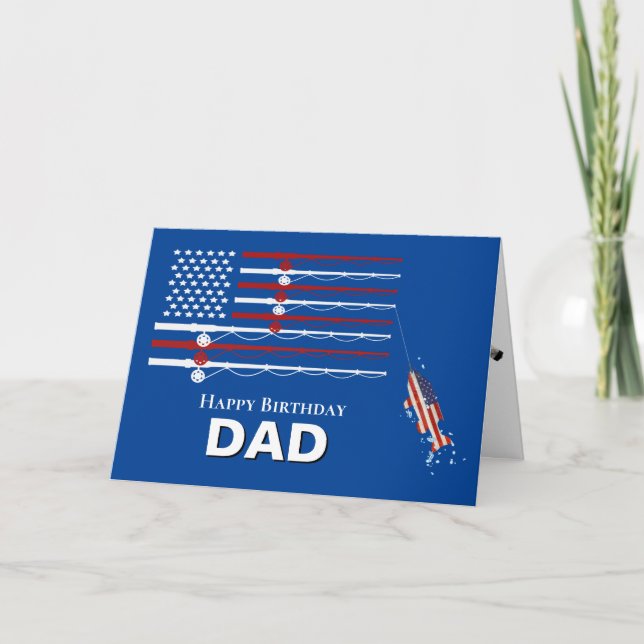 Tarjeta Festiva Cañas de pescar con bandera para papá (Anverso)