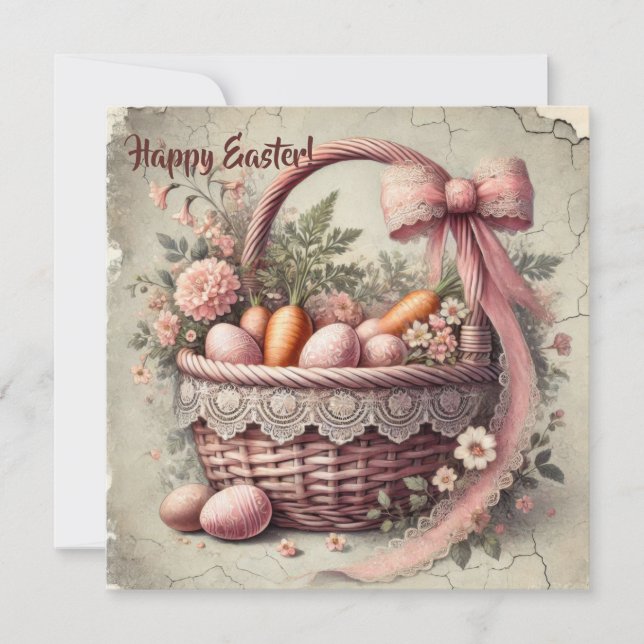 Tarjeta Festiva Canasta de cinta de encaje rústica vintage con hue (Anverso)