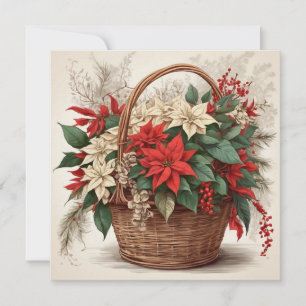 Tarjeta Festiva Canasta de navidades con flor de Poinsettia blanca