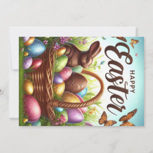 Tarjeta Festiva Canasta de Pascua colorida y feliz con huevos