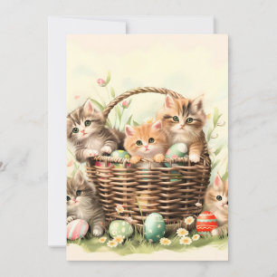 Tarjeta Festiva Canasta de Pascua de Gatito de Primavera
