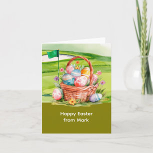 Tarjeta Festiva Canasta de Pascua de Golf en Campo de Golf para Go