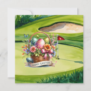 Tarjeta Festiva Canasta de Pascua en campo de golf para golfistas