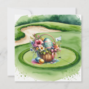 Tarjeta Festiva Canasta de Pascua en campo de golf para golfistas