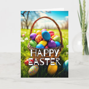 Tarjeta Festiva Canasta de Pascua Festiva Colorida y Feliz