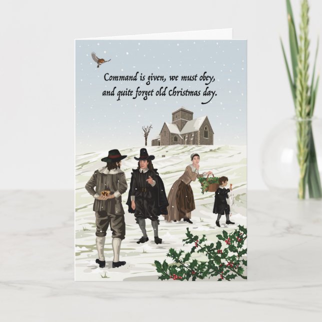 Tarjeta Festiva Cancelación de Navidades puritanos históricos (Anverso)