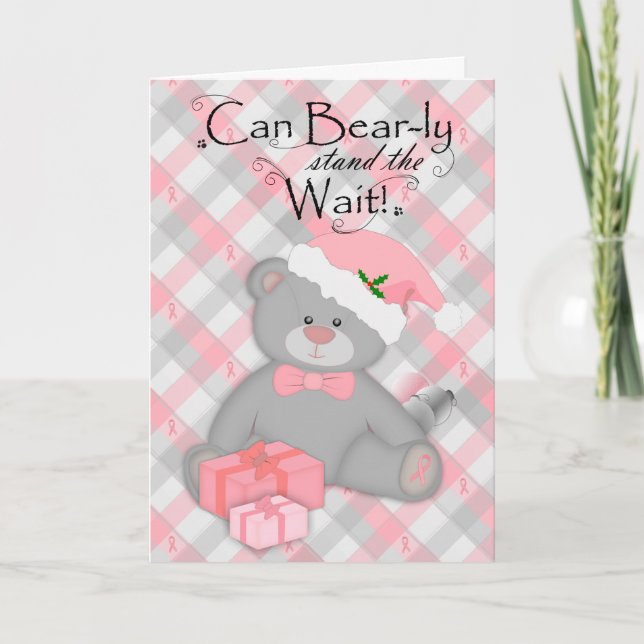 Tarjeta Festiva Cáncer de Mama Plaid Xmas Teddy Bear (Anverso)