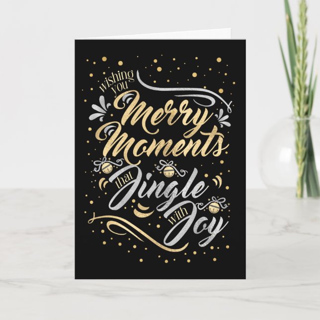 Tarjeta Festiva Canción de merry Moments con joy Gold Silver negro (Anverso)