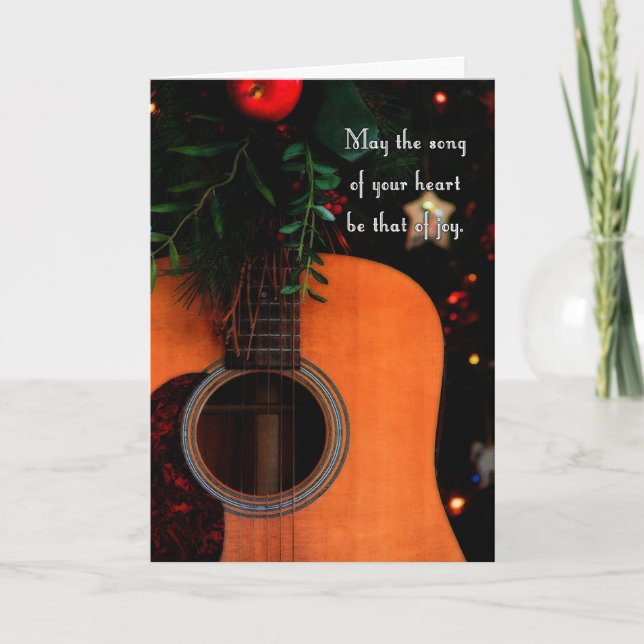 Tarjeta Festiva Canción de Navidades alegres, guitarra acústica de (Anverso)