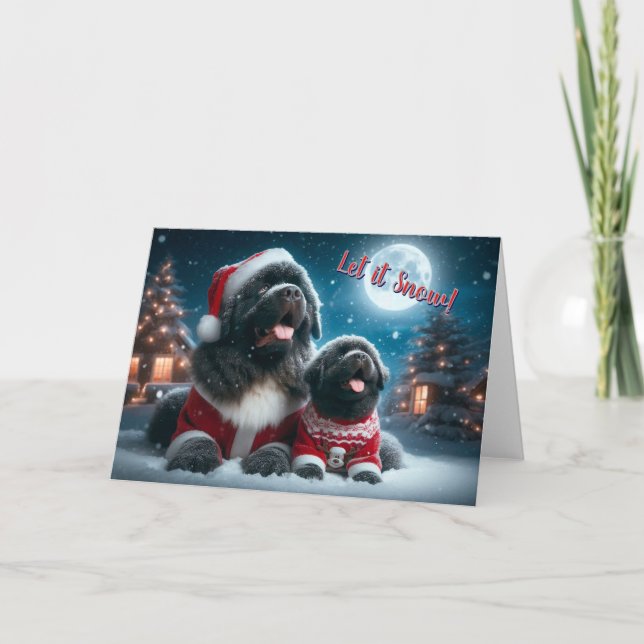 Tarjeta Festiva Canción de Navidades de nieve nueva y cachorro (Anverso)