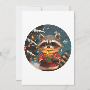 Tarjeta Festiva Canciones de Raccoon snow Navidades
