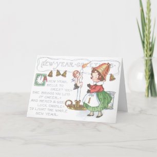 Tarjeta Festiva Candelabro de Año Nuevo bebé campanas reloj reloj