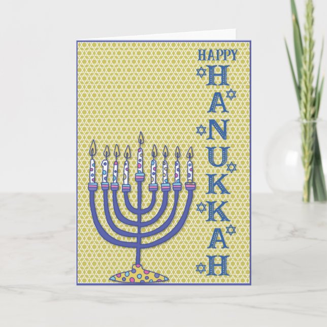 Tarjeta Festiva Candelabro de Hanukkah Adorable (Anverso)
