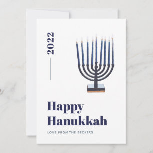 Tarjeta Festiva Candelabro de Hanukkah con velas de acuarela minim