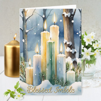 Tarjeta Festiva Candelaria Wiccan Imbolc Snowy Forest Candles